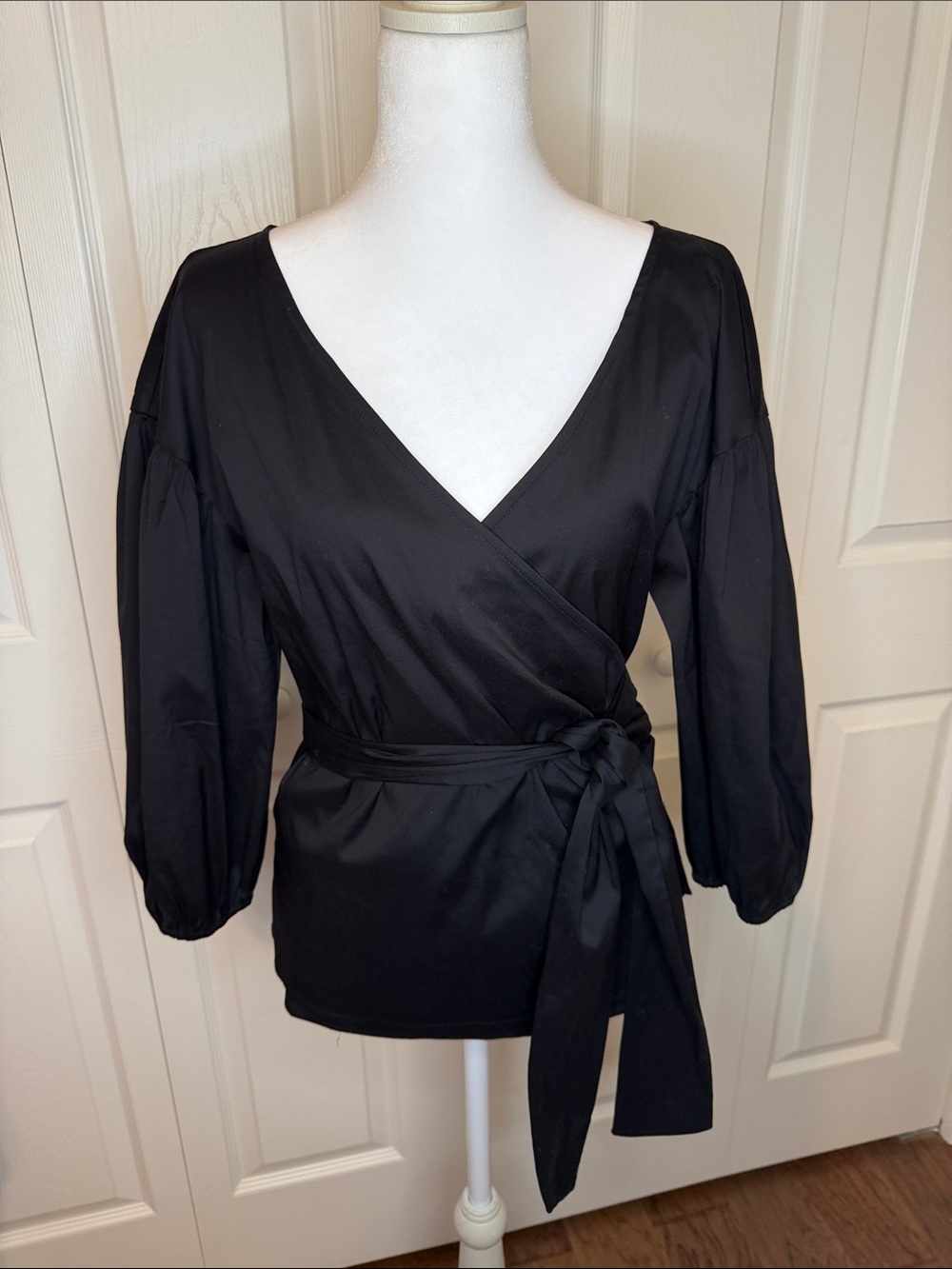 White House Black Market Black Wrap Tie Blouse